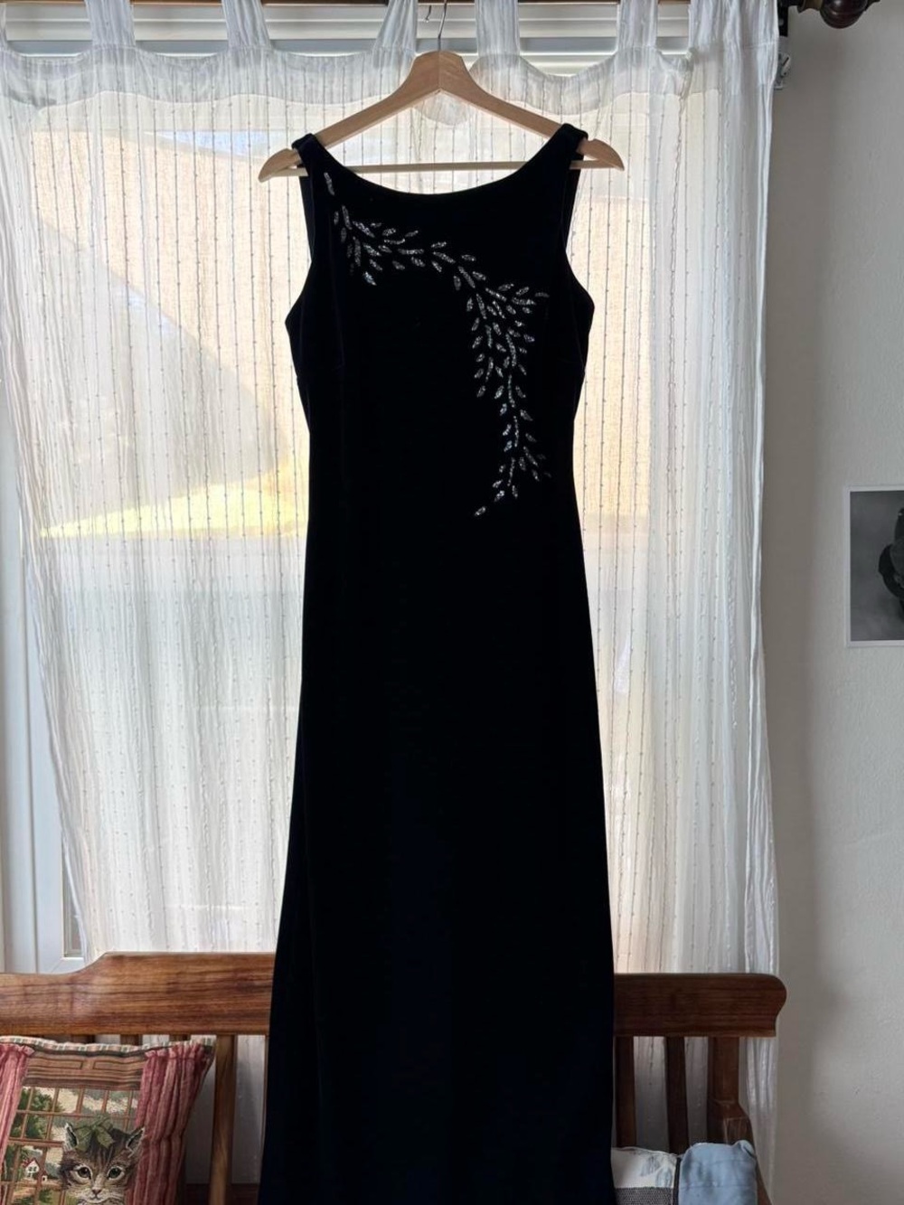 90s Velvet Navy Evening Gown with Sparkle Detail